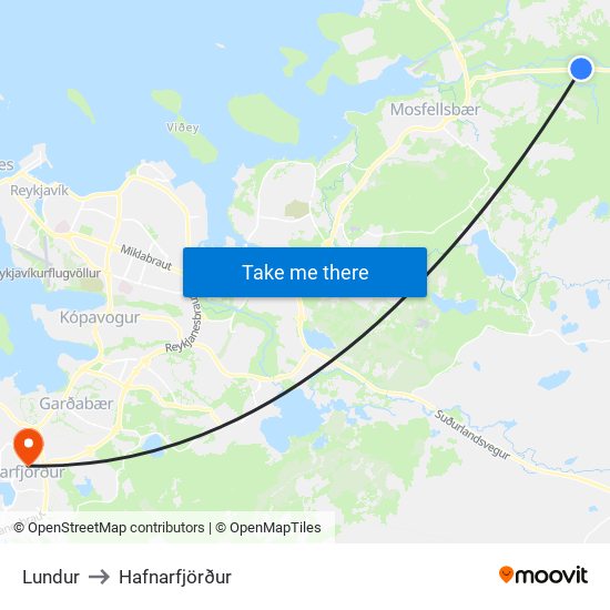 Lundur to Hafnarfjörður map