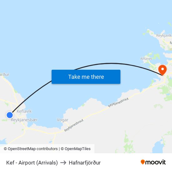 Kef - Airport (Arrivals) to Hafnarfjörður map