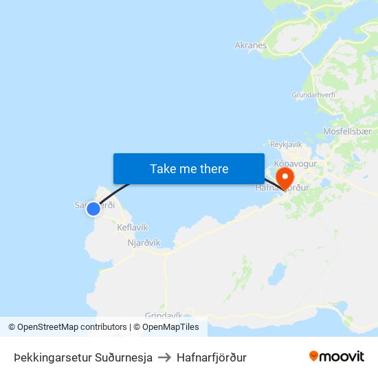 Þekkingarsetur Suðurnesja to Hafnarfjörður map