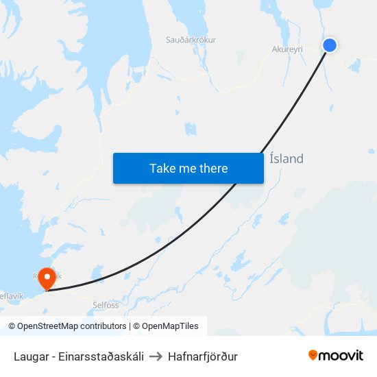 Laugar - Einarsstaðaskáli to Hafnarfjörður map
