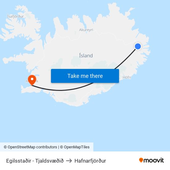 Egilsstaðir - Tjaldsvæðið to Hafnarfjörður map