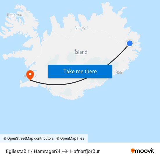 Egilsstaðir / Hamragerði to Hafnarfjörður map