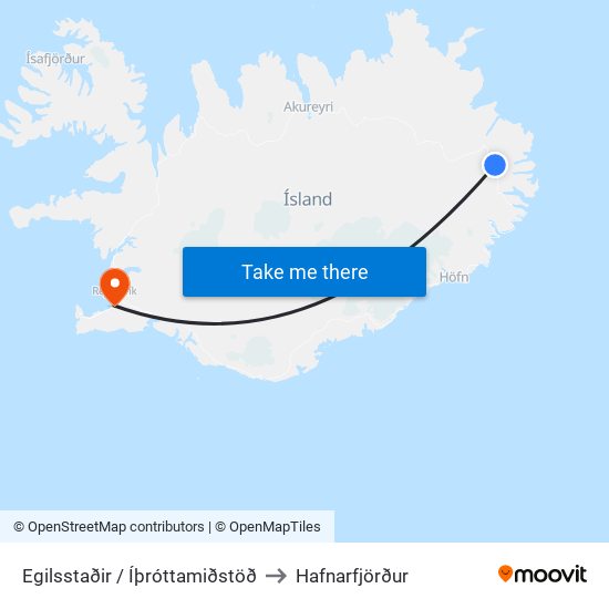 Egilsstaðir / Íþróttamiðstöð to Hafnarfjörður map