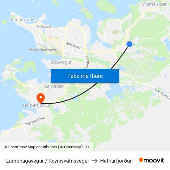 Lambhagavegur / Reynisvatnsvegur to Hafnarfjörður map