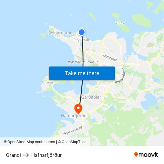 Grandi to Hafnarfjörður map