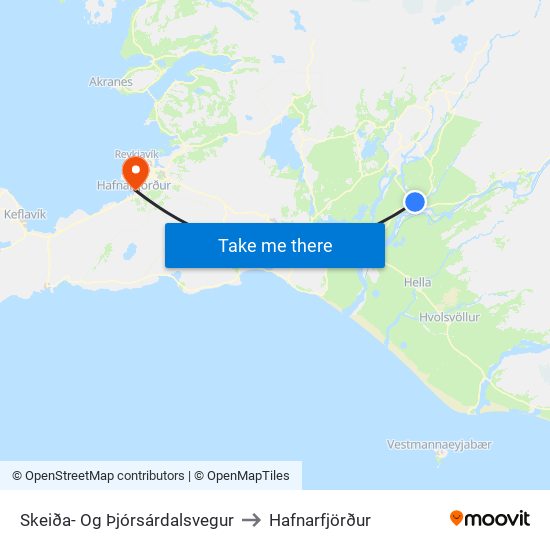 Skeiða- Og Þjórsárdalsvegur to Hafnarfjörður map