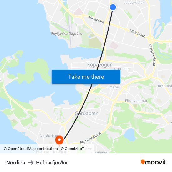Nordica to Hafnarfjörður map