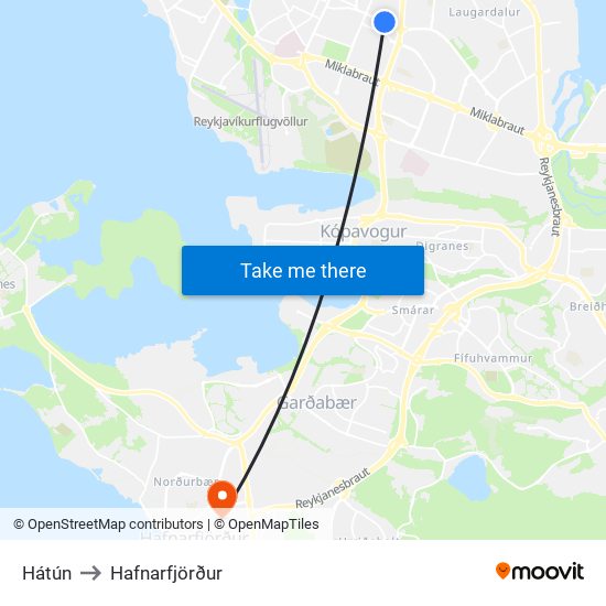 Hátún to Hafnarfjörður map
