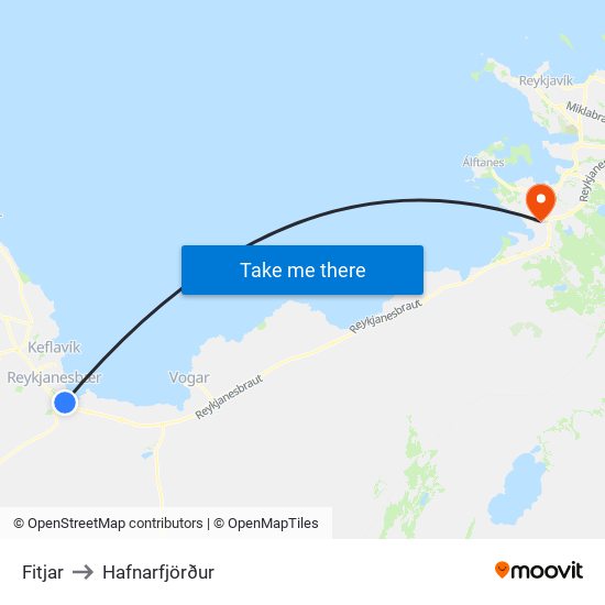 Fitjar to Hafnarfjörður map