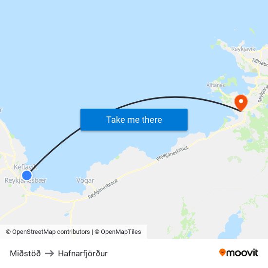 Miðstöð to Hafnarfjörður map