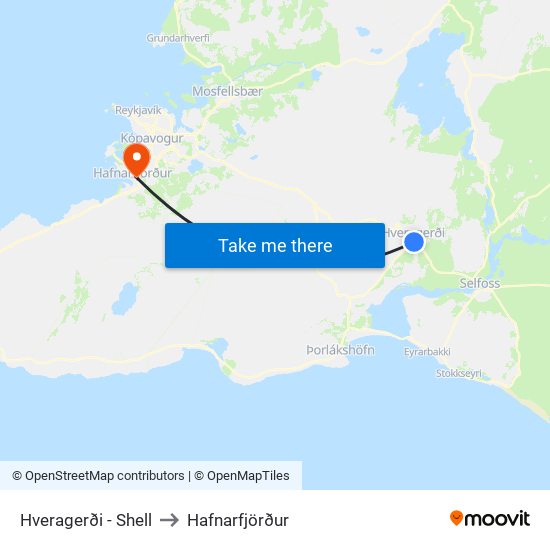 Hveragerði - Shell to Hafnarfjörður map