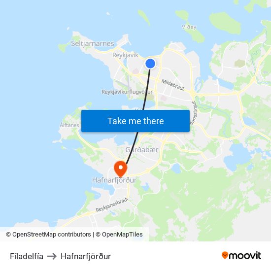 Fíladelfía to Hafnarfjörður map