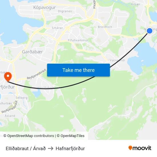 Elliðabraut / Árvað to Hafnarfjörður map