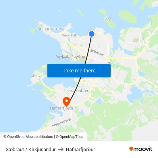 Sæbraut / Kirkjusandur to Hafnarfjörður map
