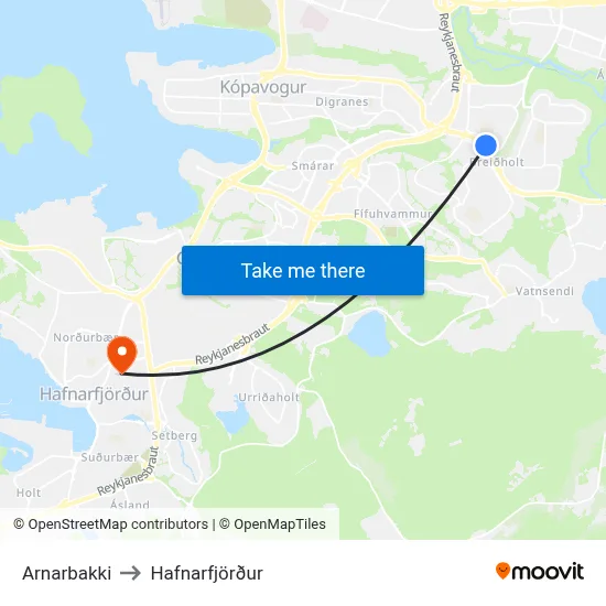 Arnarbakki to Hafnarfjörður map