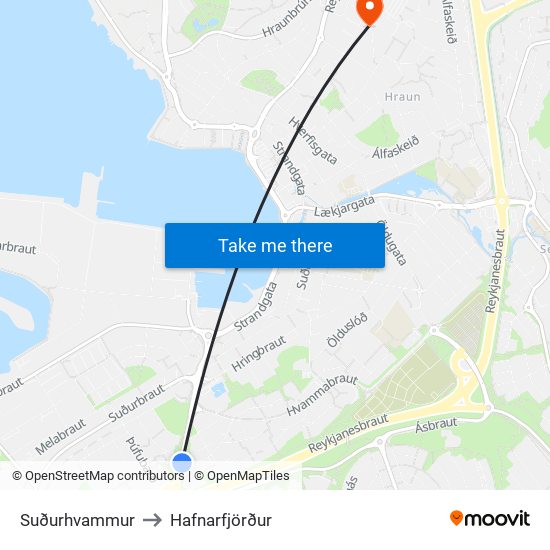 Suðurhvammur to Hafnarfjörður map