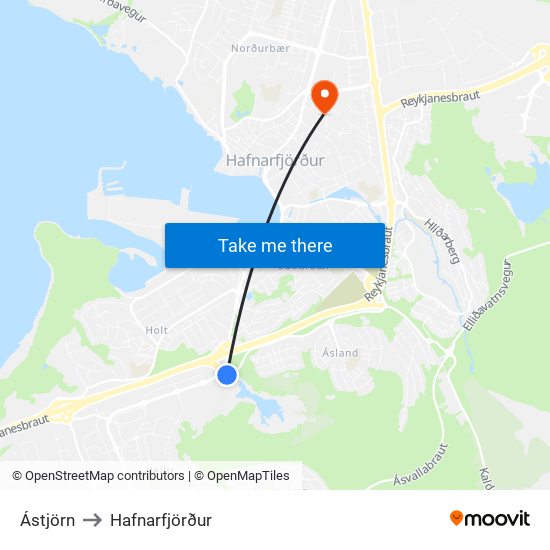 Ástjörn to Hafnarfjörður map