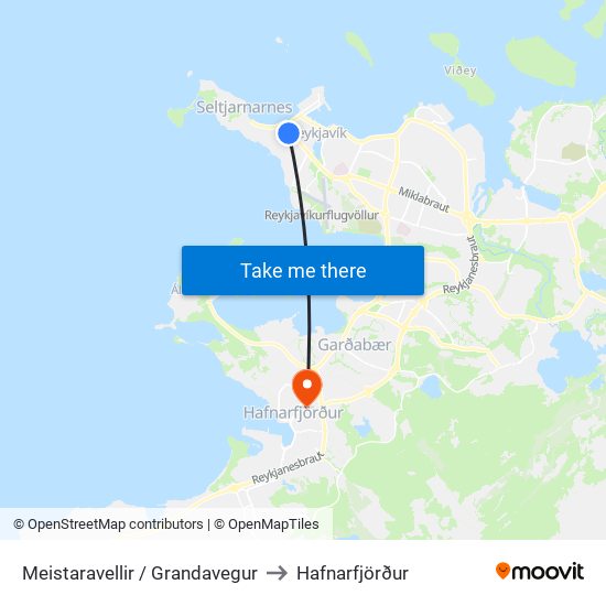 Meistaravellir / Grandavegur to Hafnarfjörður map
