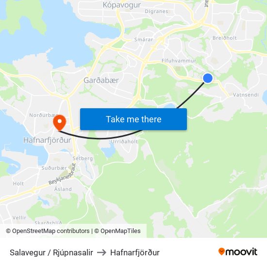 Salavegur / Rjúpnasalir to Hafnarfjörður map