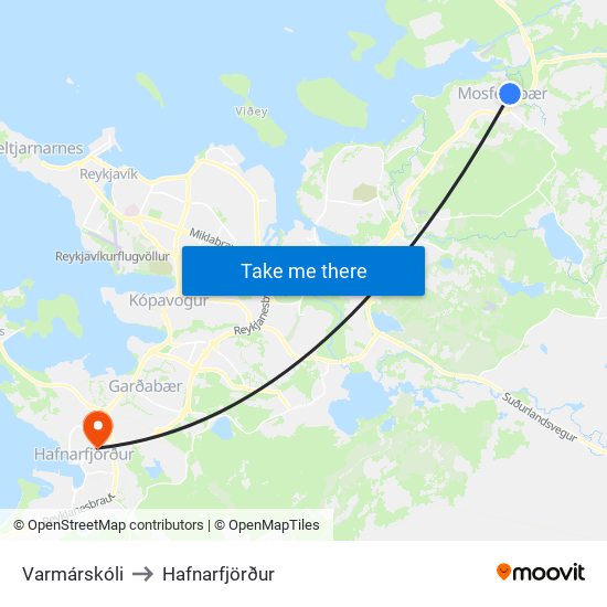 Varmárskóli to Hafnarfjörður map