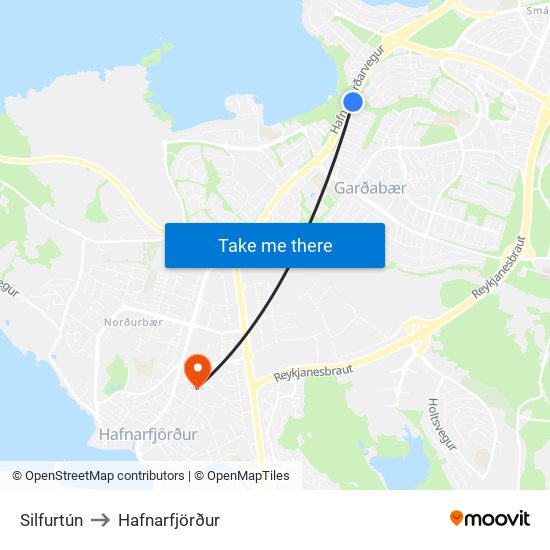 Silfurtún to Hafnarfjörður map