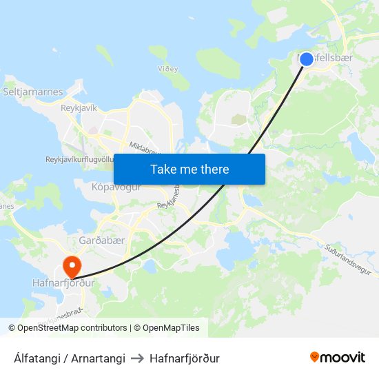 Álfatangi / Arnartangi to Hafnarfjörður map