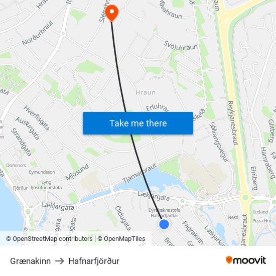 Grænakinn to Hafnarfjörður map