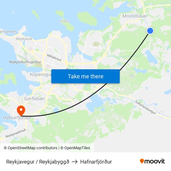 Reykjavegur / Reykjabyggð to Hafnarfjörður map
