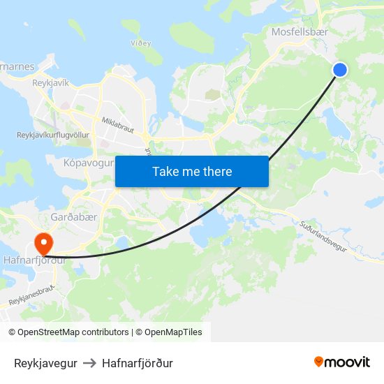 Reykjavegur to Hafnarfjörður map