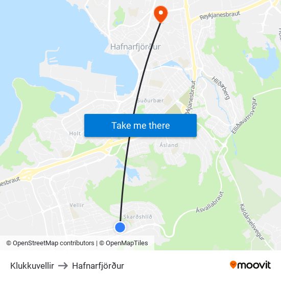 Klukkuvellir to Hafnarfjörður map