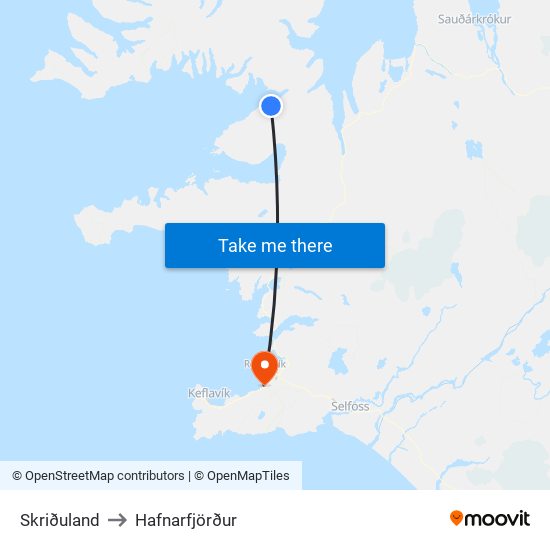 Skriðuland to Hafnarfjörður map