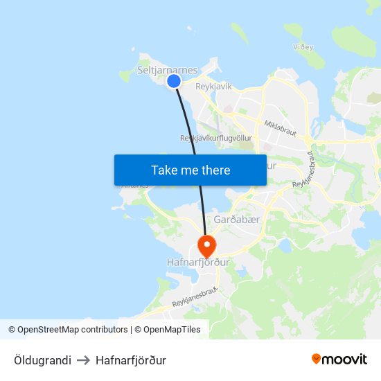 Öldugrandi to Hafnarfjörður map