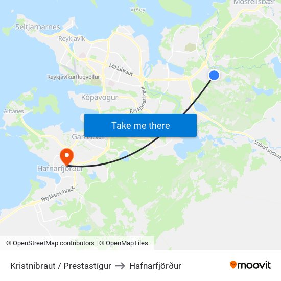Kristnibraut / Prestastígur to Hafnarfjörður map