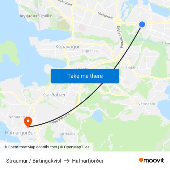 Straumur / Birtingakvísl to Hafnarfjörður map