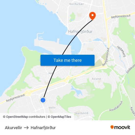 Akurvellir to Hafnarfjörður map