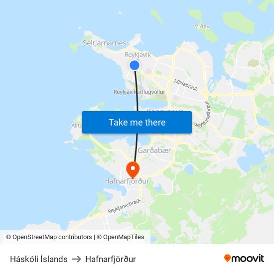 Háskóli Íslands to Hafnarfjörður map