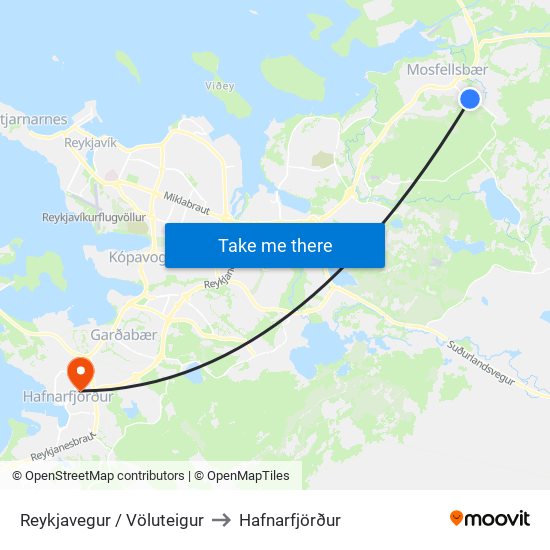Reykjavegur / Völuteigur to Hafnarfjörður map