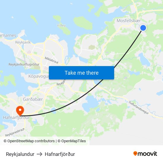 Reykjalundur to Hafnarfjörður map