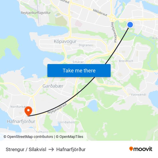 Strengur / Sílakvísl to Hafnarfjörður map