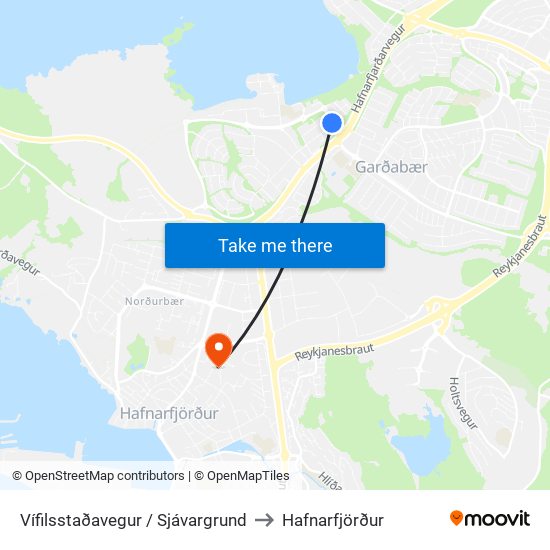Vífilsstaðavegur / Sjávargrund to Hafnarfjörður map