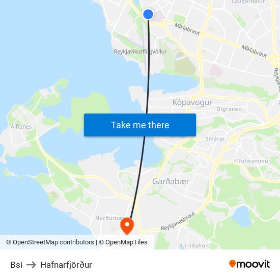 Bsí to Hafnarfjörður map