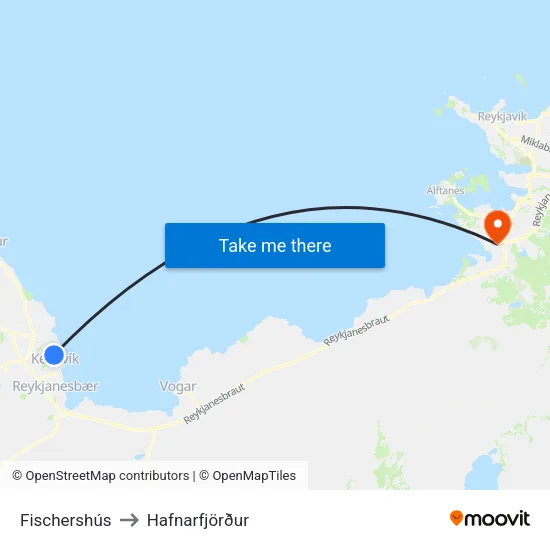 Fischershús to Hafnarfjörður map