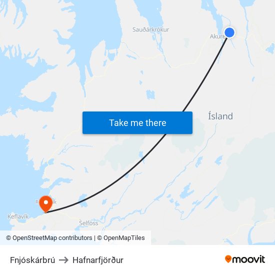 Fnjóskárbrú to Hafnarfjörður map