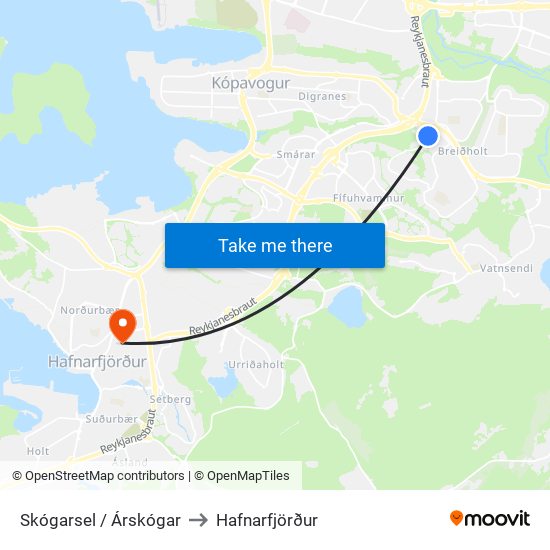 Skógarsel / Árskógar to Hafnarfjörður map