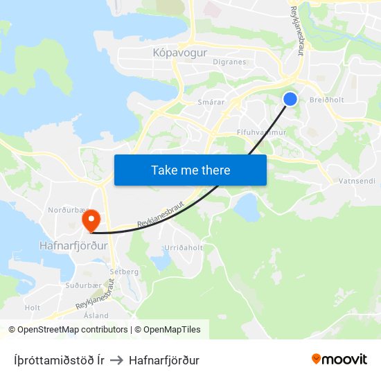 Íþróttamiðstöð Ír to Hafnarfjörður map