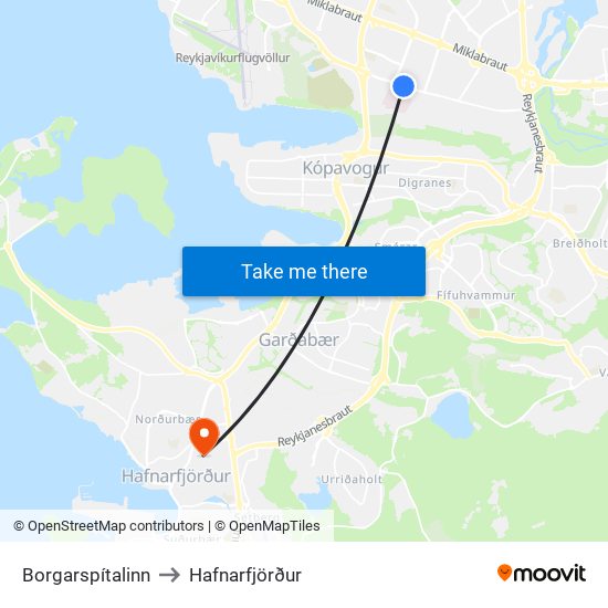 Borgarspítalinn to Hafnarfjörður map