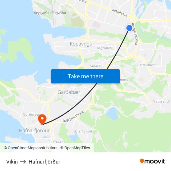 Víkin to Hafnarfjörður map