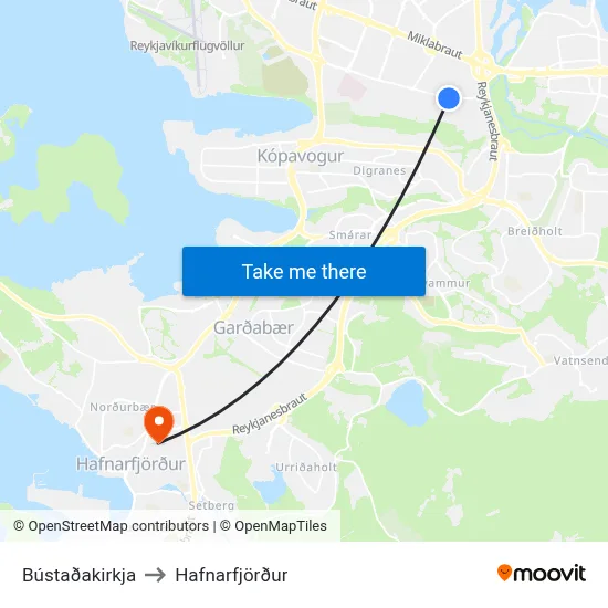 Bústaðakirkja to Hafnarfjörður map