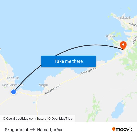 Skógarbraut to Hafnarfjörður map