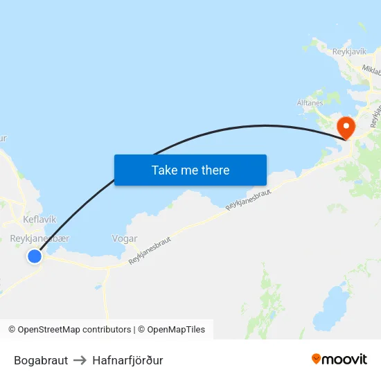 Bogabraut to Hafnarfjörður map